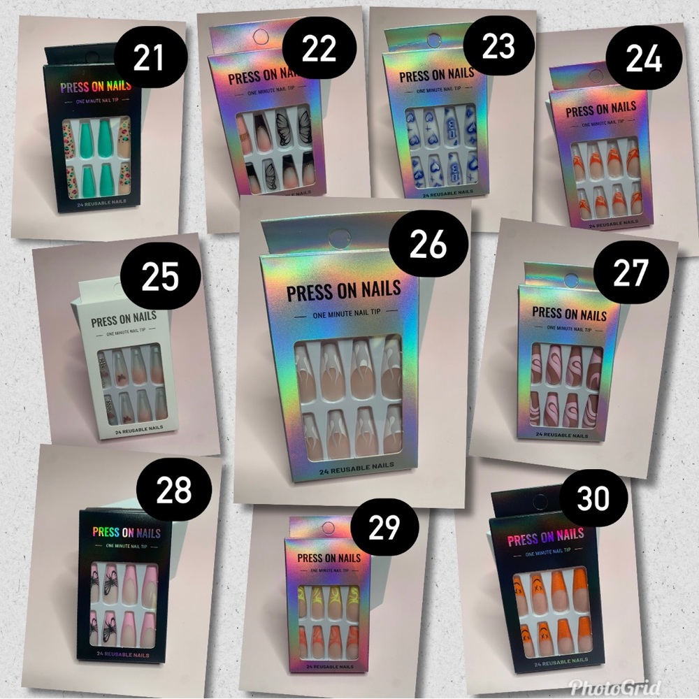 PRESS ON NAILS. ONE MINUTE NAIL TIP. 24 REUSABLE NAILS